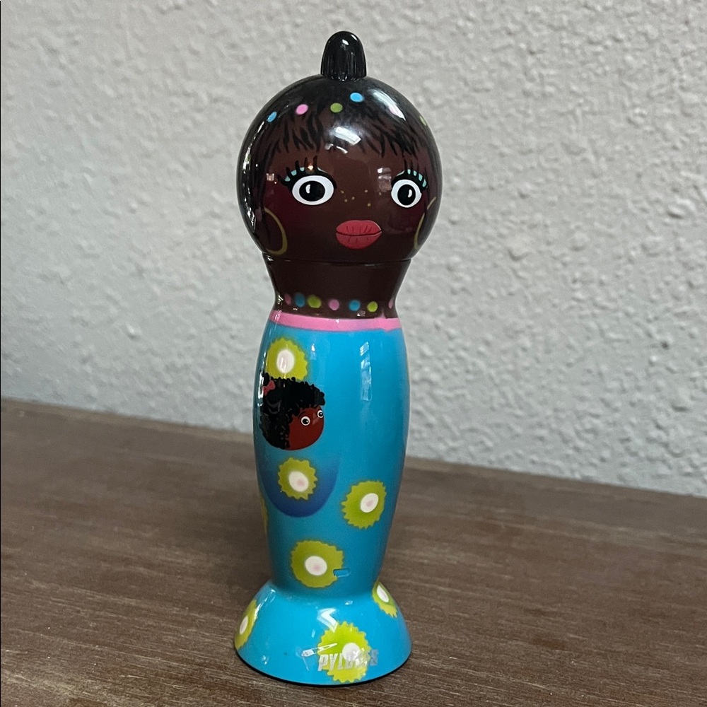Funky French Designer Hand-Painted Wooden Pepper Grinder Doll w/Bright Accents